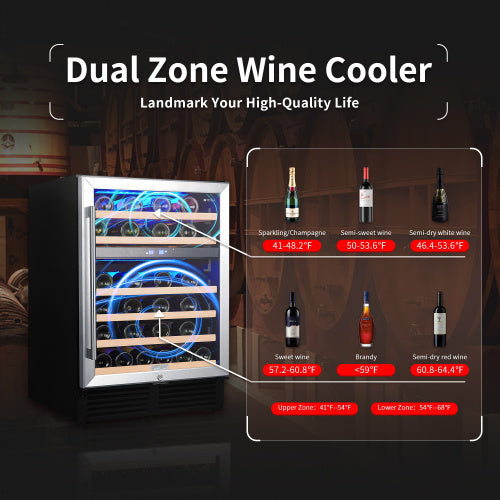 24" Dual Zone Wine Refrigerator – Built-In Cooler for 46 Bottles