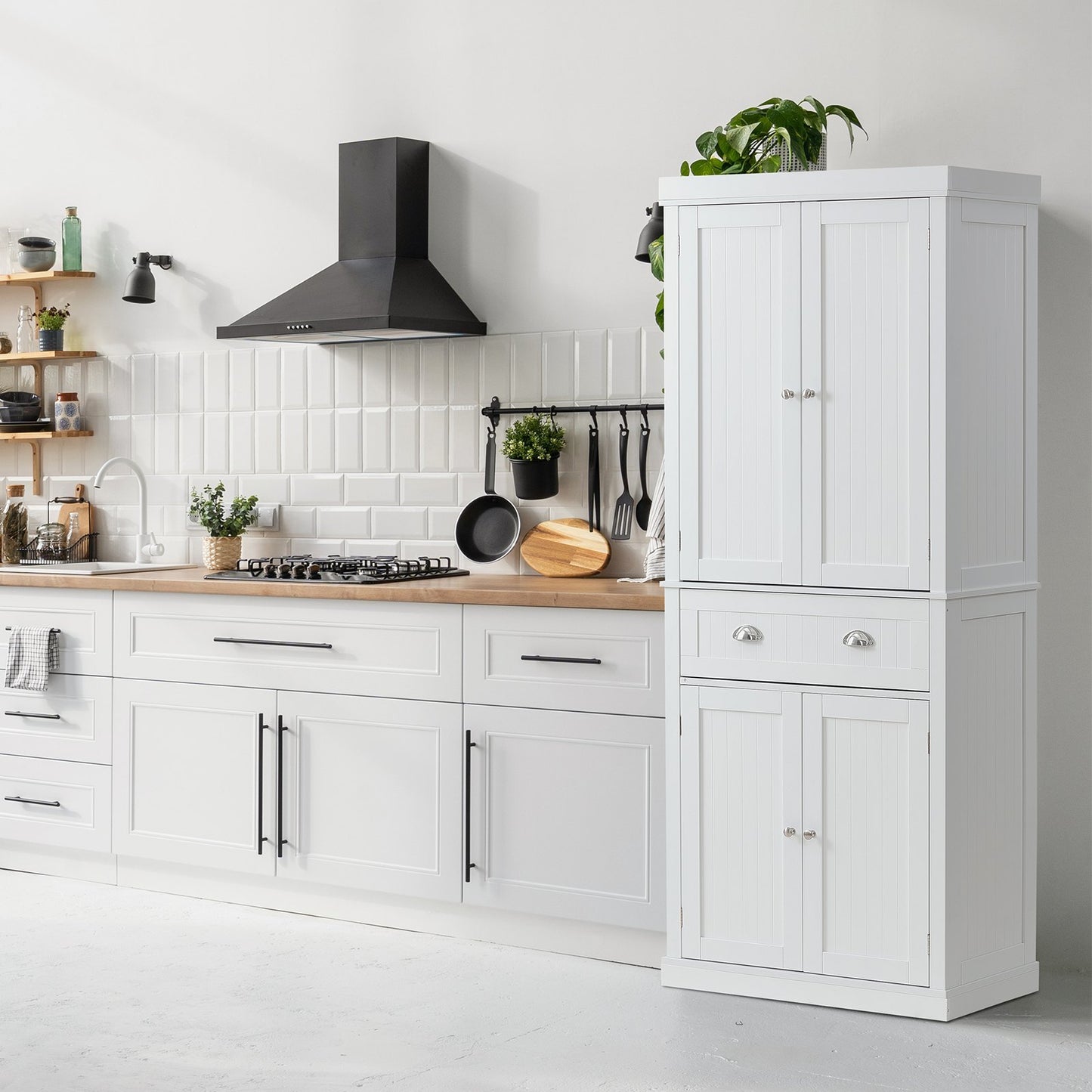 VEVOR Kitchen Pantry Cabinet – Freestanding Storage with Doors, Drawer & Adjustable Shelves, White