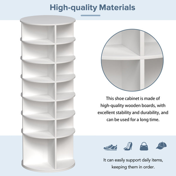 Tall 7-tier rotating shoe rack with compact lazy Susan design, space-saving vertical organizer for shoes, boots, and accessories, solid board construction in modern style