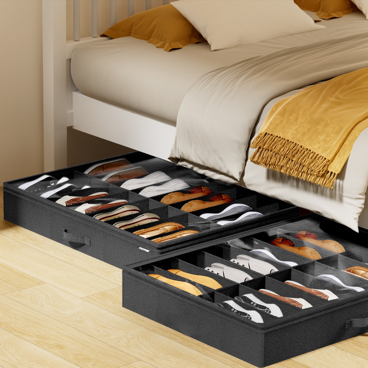Vevor Under Bed Shoe Storage Organizer – Set of 2, 32 Compartments, Breathable Fabric with Clear Window for Closet & Underbed Organization