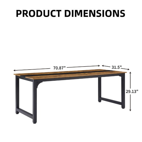 Large rustic black computer desk with metal frame, available in 60-inch and 71-inch sizes, featuring a spacious wooden desktop, minimalist design, and sturdy steel legs with adjustable pads—ideal for office, gaming, or study use