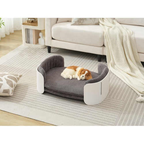 Scandinavian Style Cat Couch Bed β Modern Elevated Pet Sofa with Removable Cover for Cats, Puppies & Small Pets (White/Grey)