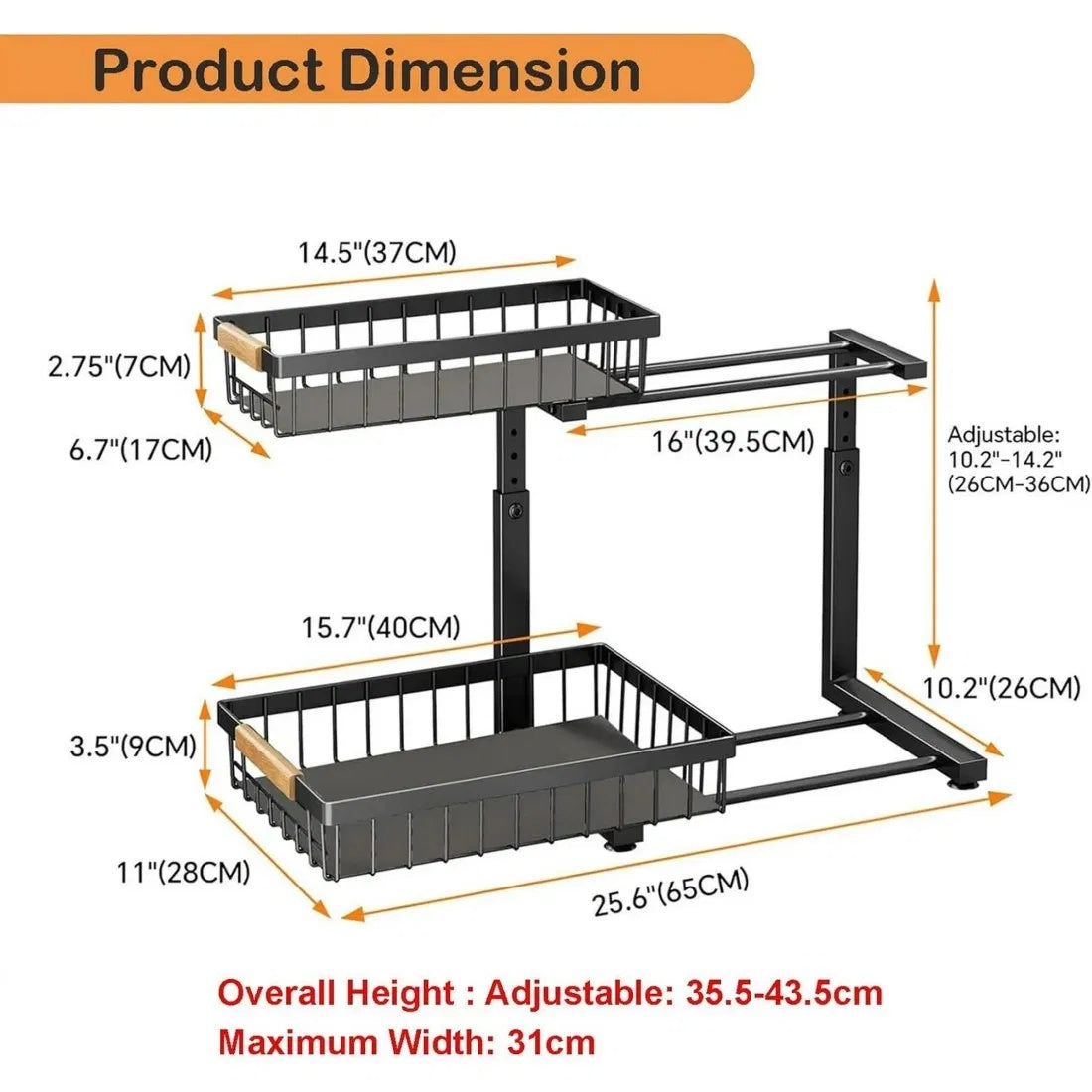 2-piece kitchen organizer set with large-capacity dish drying rack holding plates, bowls, cups, and utensils, plus sliding 2-tier under-sink shelf with suction cups for stable, space-saving storage in kitchen or bathroom