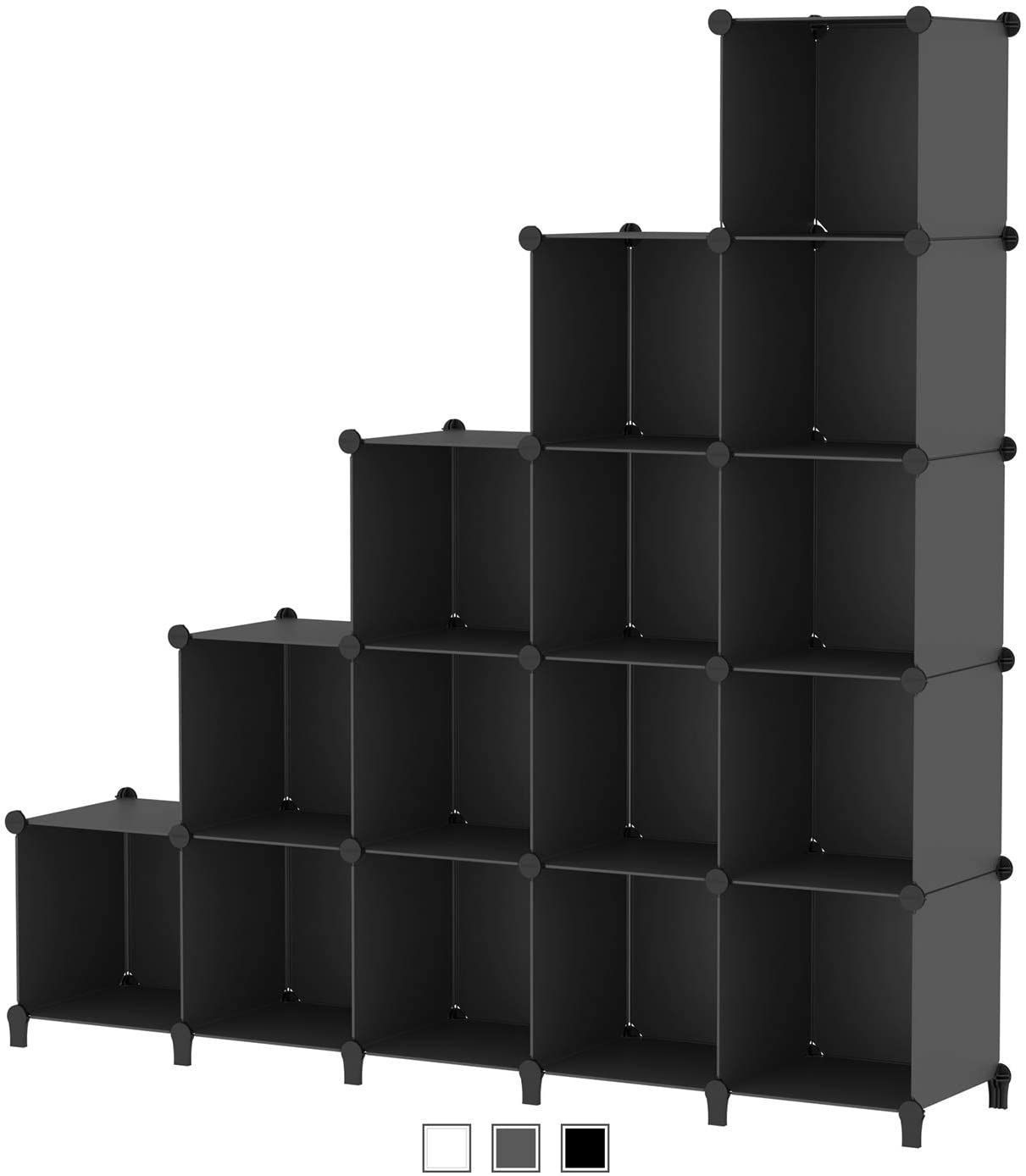 Customizable modular cube storage cabinet with 4 to 16 plastic grid compartments, ideal for organizing clothes, books, shoes, or toys; lightweight, stackable design for bedroom, closet, or office use