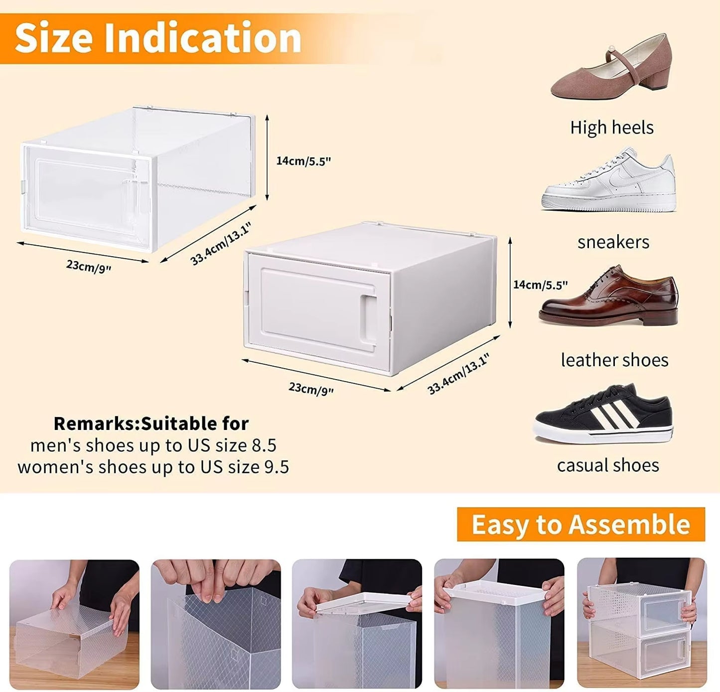 15-Pack Foldable Shoe Storage Boxes – Shoe Organizer Bins with Drawer-Friendly Design