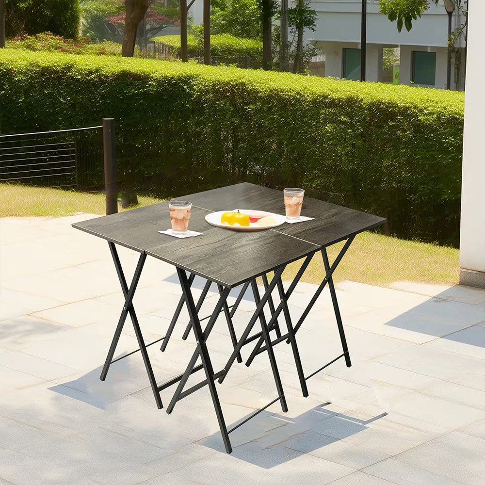 5-piece grey folding TV tray table set with storage stand – portable snack and laptop tables for living room or small spaces