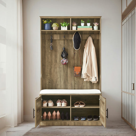 2 Storage Racks & 4 Cabinets with Clothes Hooks and Sponge Pad – Multi-Functional Wardrobe Organizer for Bedroom & Porch, Light Color