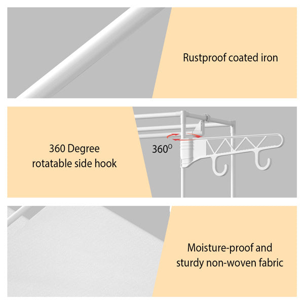4-Tier Closet Organizer Shelf with Hanging Rods and Side Hooks – Space-Saving Fabric Wardrobe for Bedroom or Laundry Room