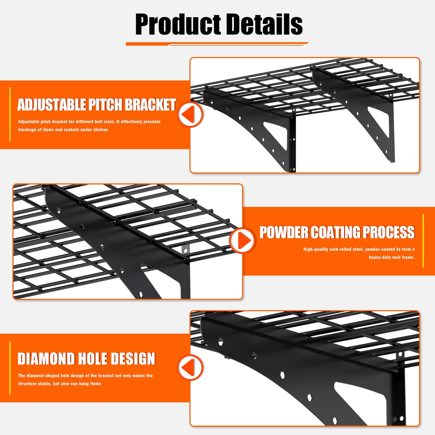 24x48 Inch Wall-Mounted Heavy-Duty Metal Shelf – 2-Pack, Black