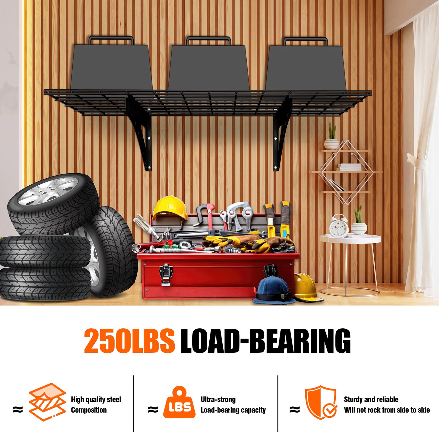 24x48 Inch Wall-Mounted Heavy-Duty Metal Shelf – 2-Pack, Black