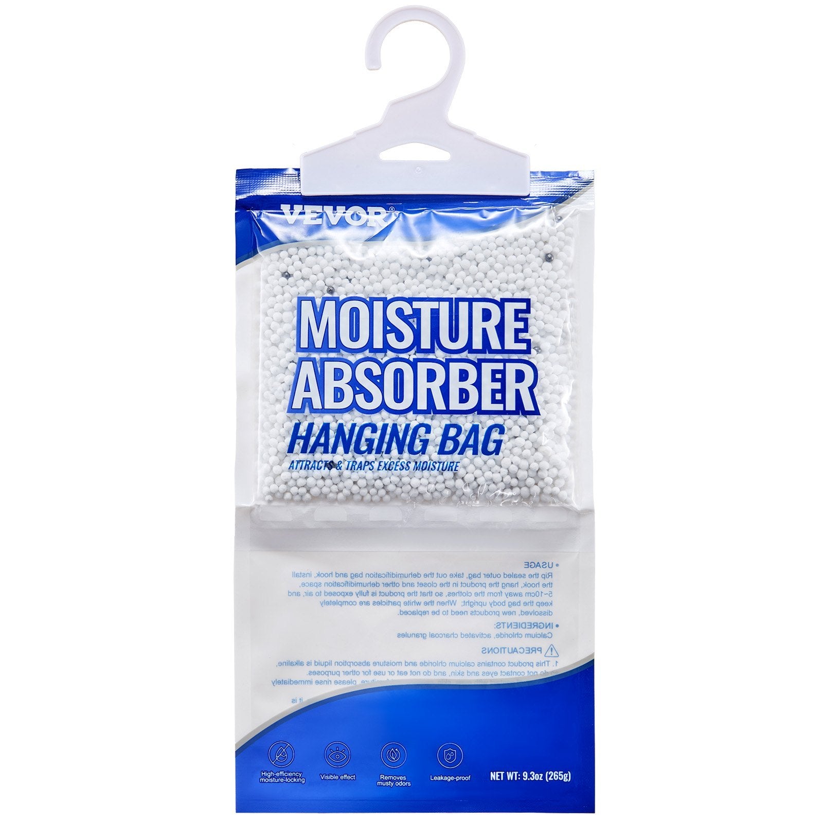 Pack of 10 VEVOR moisture absorber bags, 9.3 oz each, fragrance-free and designed for hanging in closets, bathrooms, or other damp spaces