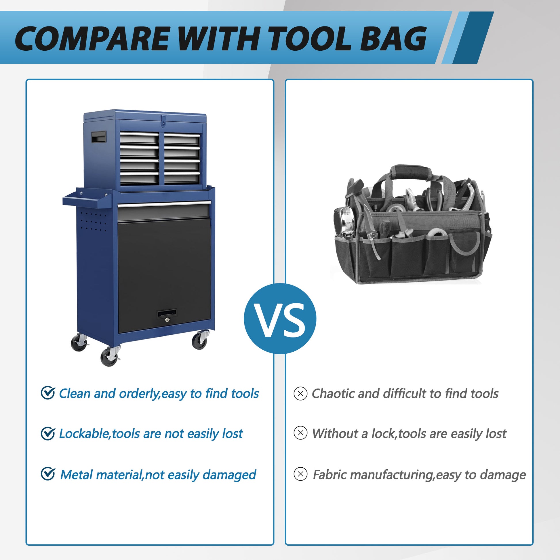 Mobile auto repair tool cart with multiple drawers and top toolbox, sturdy iron frame, and smooth wheels for easy movement in workshop