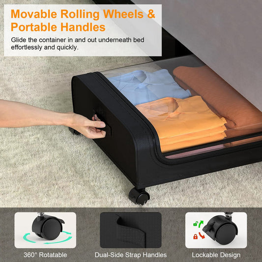 2PCS Under Bed Storage Containers with Lids, Wheels & Strap Handles – 42L (11 Gal) Each – Space-Saving Organizers – FedEx Shipping