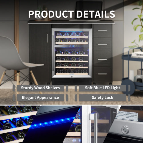 Wine cooler with features highlighted on a blurred background