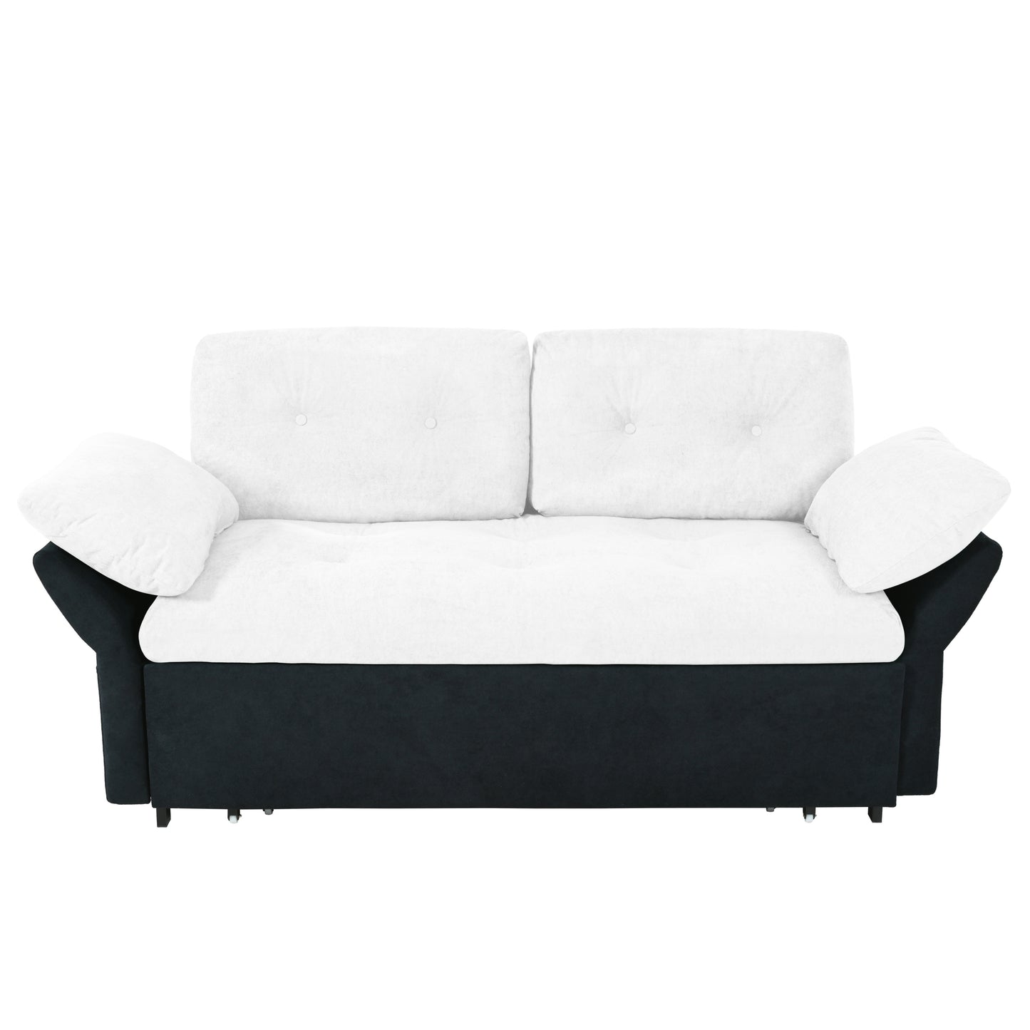 White sofa with black base on a white background