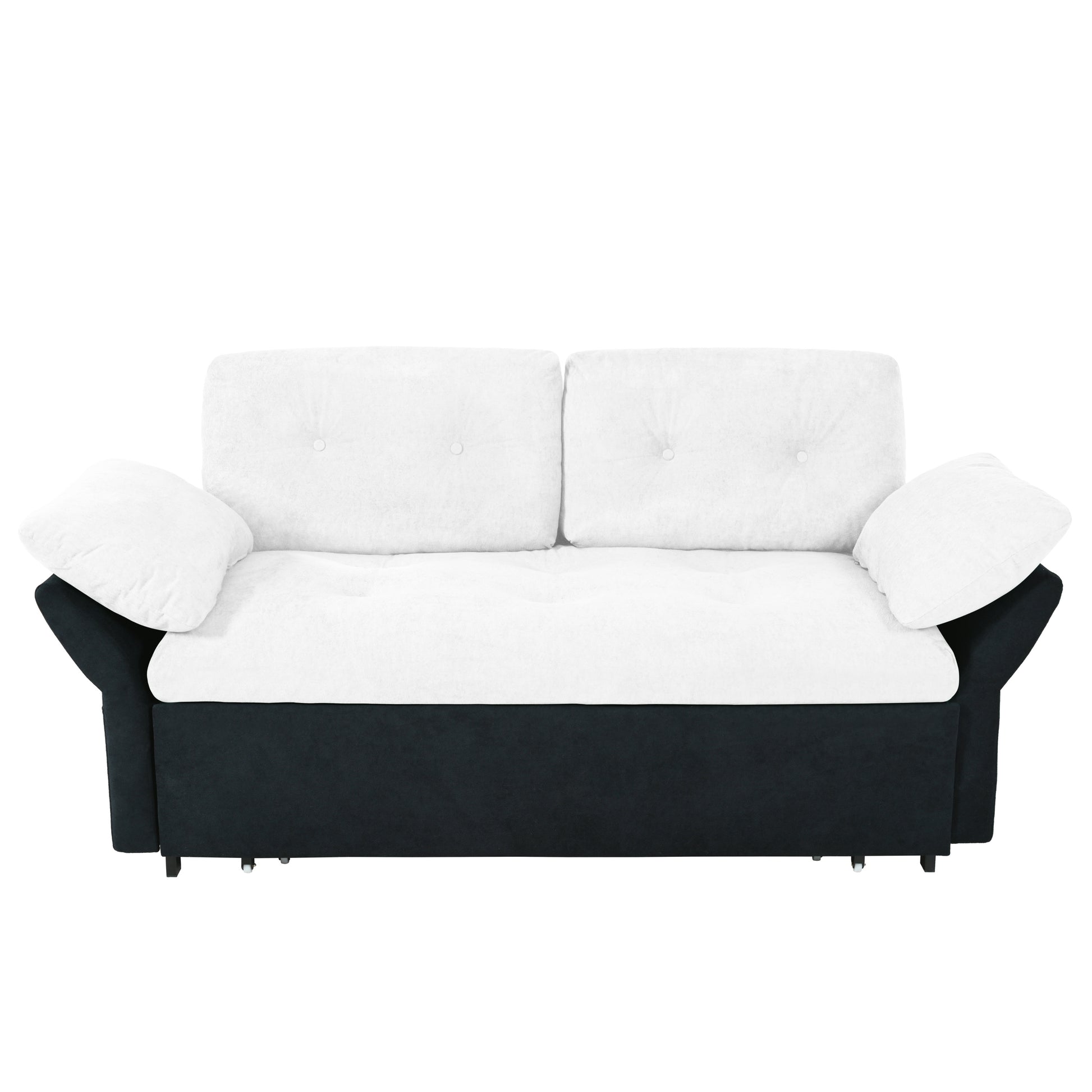 White sofa with black base on a white background