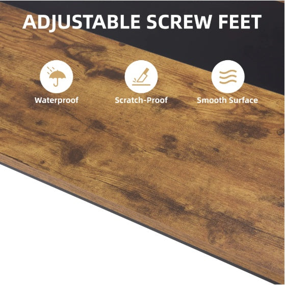 Large rustic black computer desk with metal frame, available in 60-inch and 71-inch sizes, featuring a spacious wooden desktop, minimalist design, and sturdy steel legs with adjustable pads—ideal for office, gaming, or study use