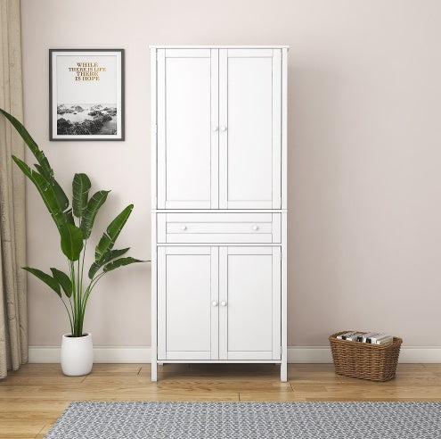 70.87" Tall White Kitchen Pantry Cabinet with Drawers and Adjustable Shelves – Storage for Kitchen & Dining Room