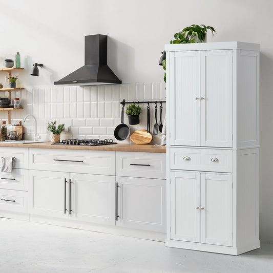 VEVOR Kitchen Pantry Cabinet – Freestanding Storage with Doors, Drawer & Adjustable Shelves, White