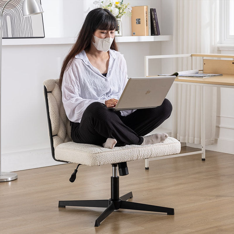 Armless pink office desk chair without wheels, featuring a soft twill fabric seat, ergonomic U-shaped backrest, 360° swivel, and height-adjustable base—modern design ideal for home office or study spaces.