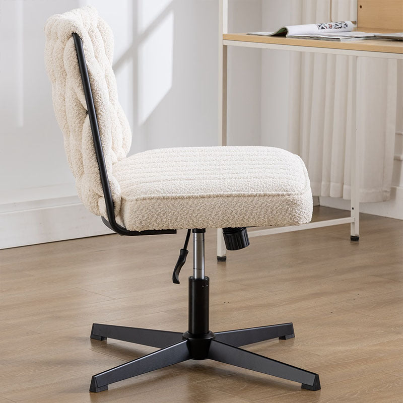 Armless pink office desk chair without wheels, featuring a soft twill fabric seat, ergonomic U-shaped backrest, 360° swivel, and height-adjustable base—modern design ideal for home office or study spaces.