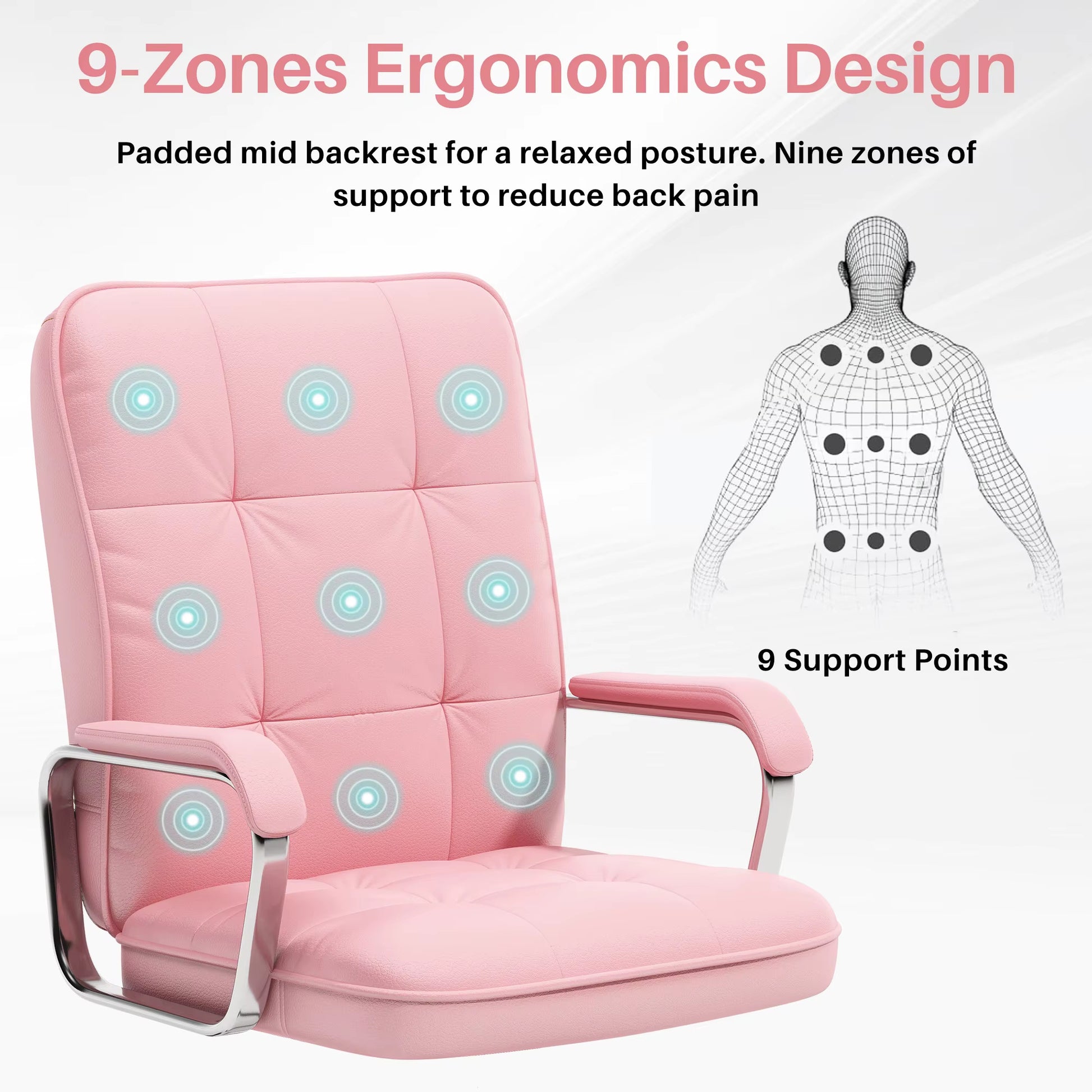 Ergonomic leather office chair with swivel and height lift, aluminum frame, designed as an executive study desk chair for comfort and adjustability