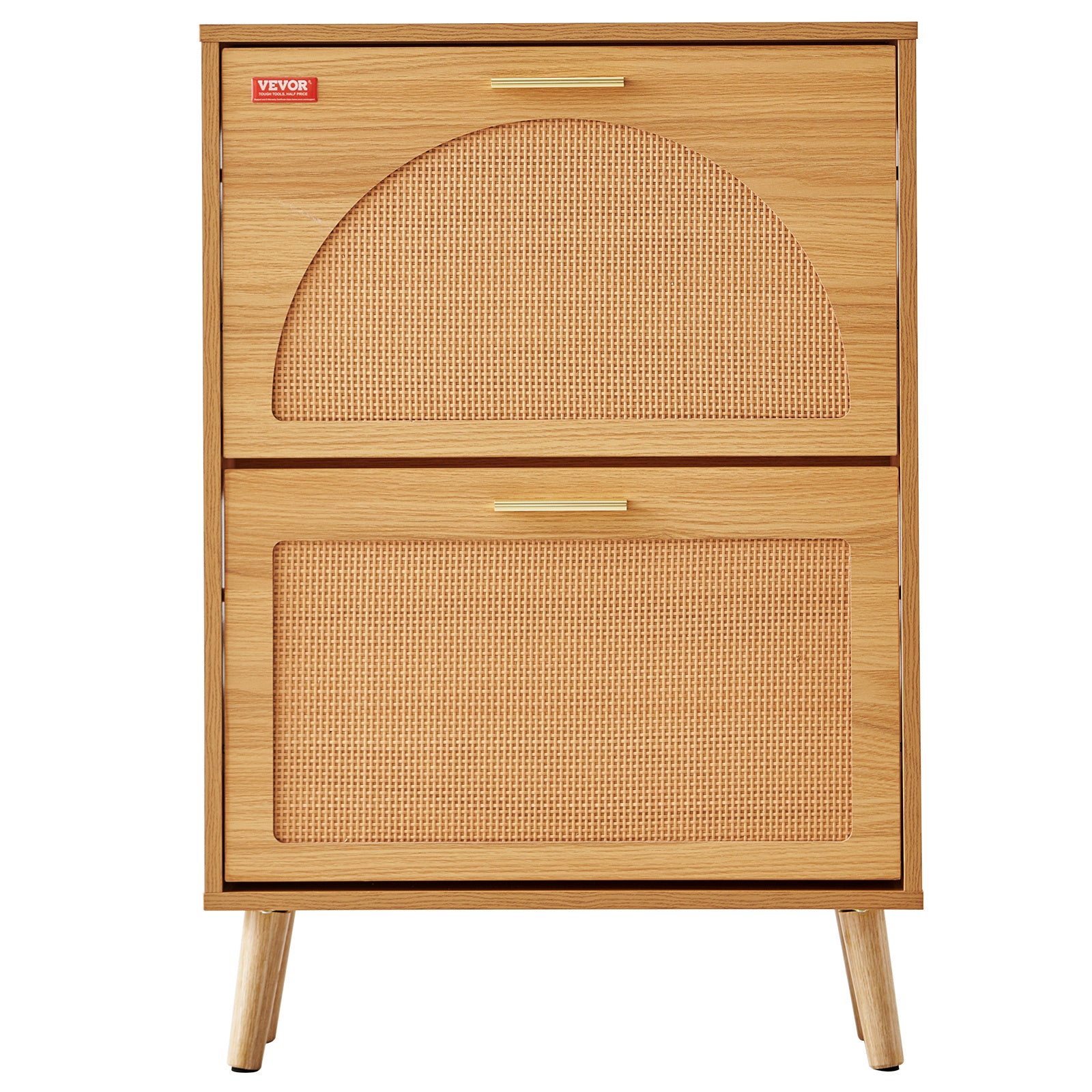 VEVOR shoe cabinet with two flip drawers in stylish rattan design, compact entryway shoe storage organizer