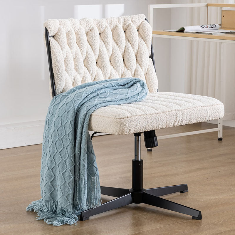 Armless pink office desk chair without wheels, featuring a soft twill fabric seat, ergonomic U-shaped backrest, 360° swivel, and height-adjustable base—modern design ideal for home office or study spaces.