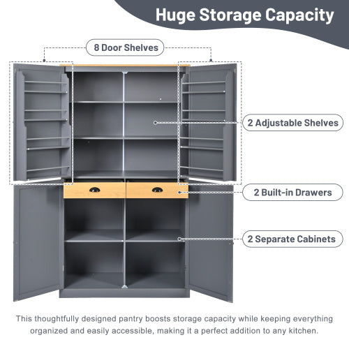 Freestanding Kitchen Pantry Cabinet, 40.2" W x 20" D x 71.3" H – Large Storage Cabinet by Welfel