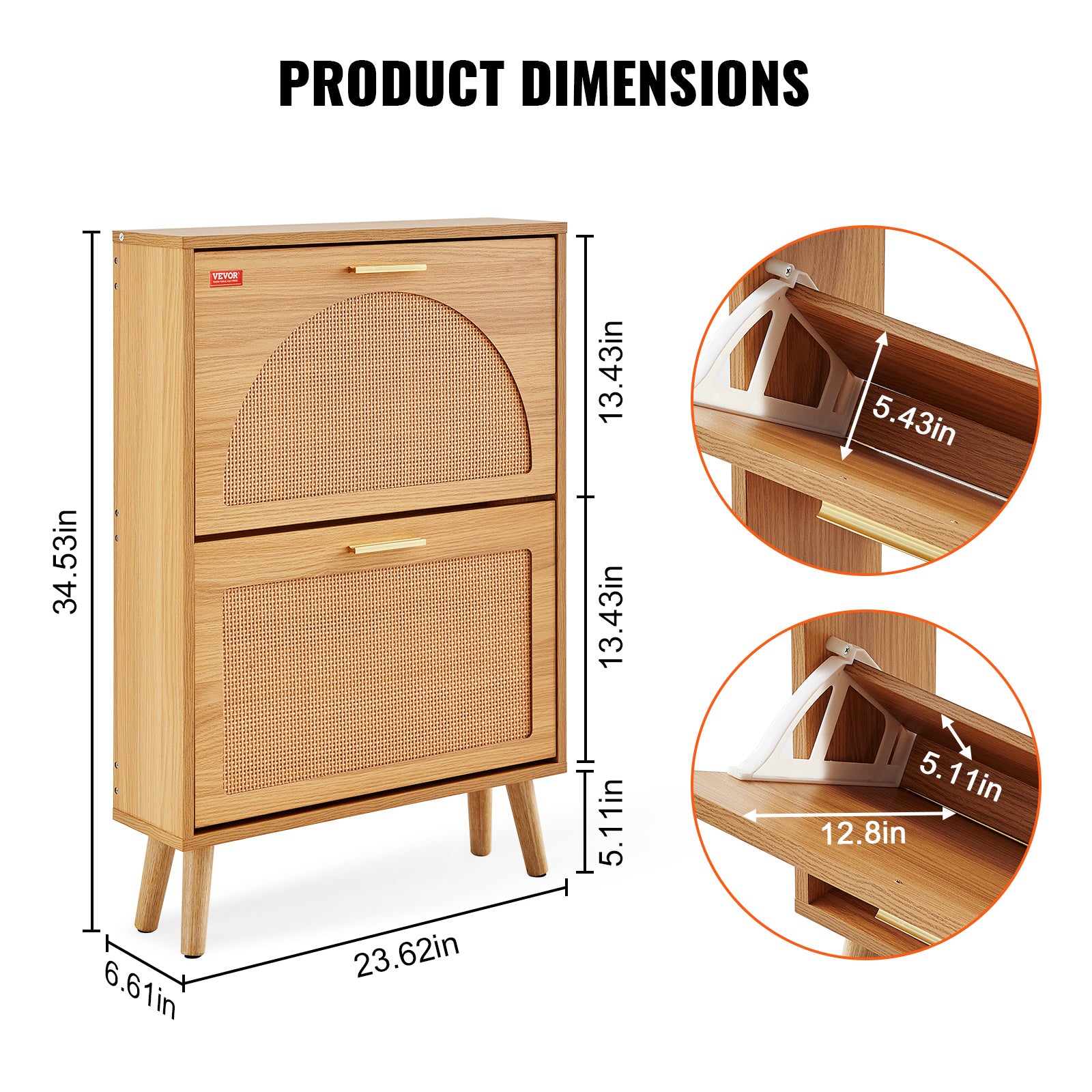 VEVOR shoe cabinet with two flip drawers in stylish rattan design, compact entryway shoe storage organizer
