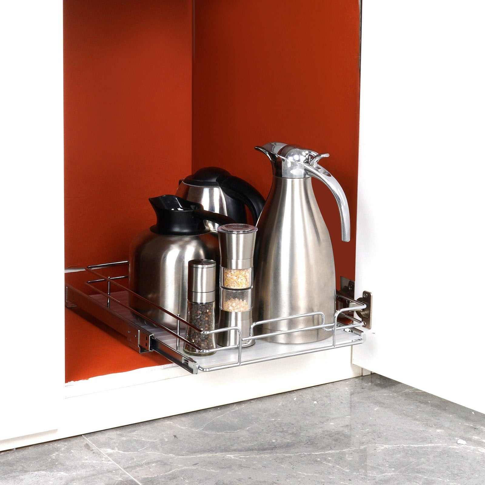 VEVOR heavy-duty pull-out cabinet organizer with smooth slide-out drawer, durable metal construction, ideal for kitchen or bathroom storage and space optimization