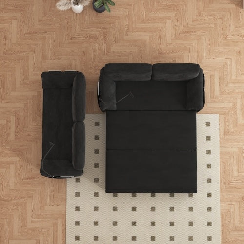 63-inch velvet folding sofa bed with 3-in-1 design for sitting, lounging, and sleeping, featuring ergonomic backrest, oversized pillows, USB charging port, and durable carbon steel frame