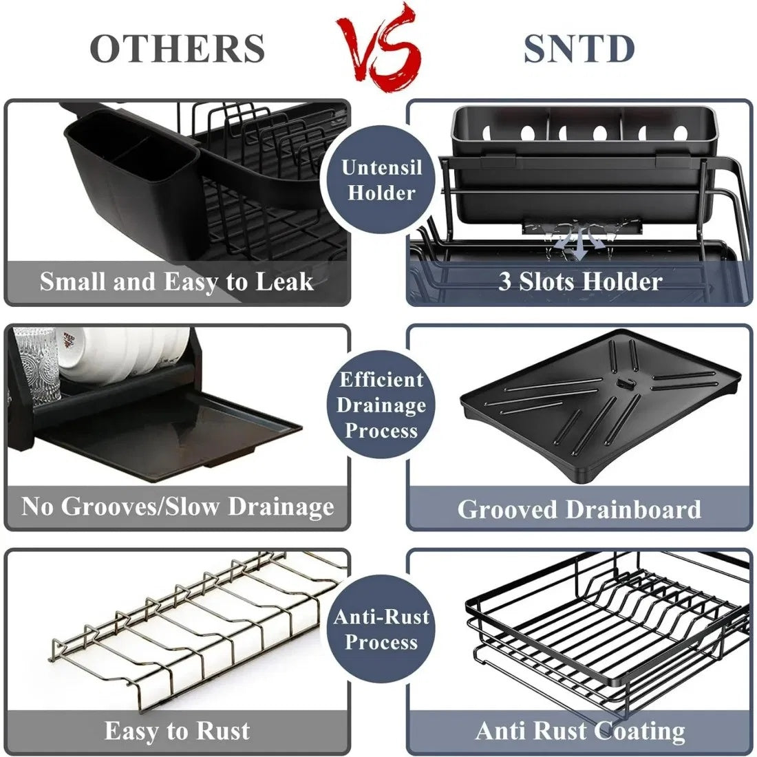2-piece kitchen organizer set with large-capacity dish drying rack holding plates, bowls, cups, and utensils, plus sliding 2-tier under-sink shelf with suction cups for stable, space-saving storage in kitchen or bathroom