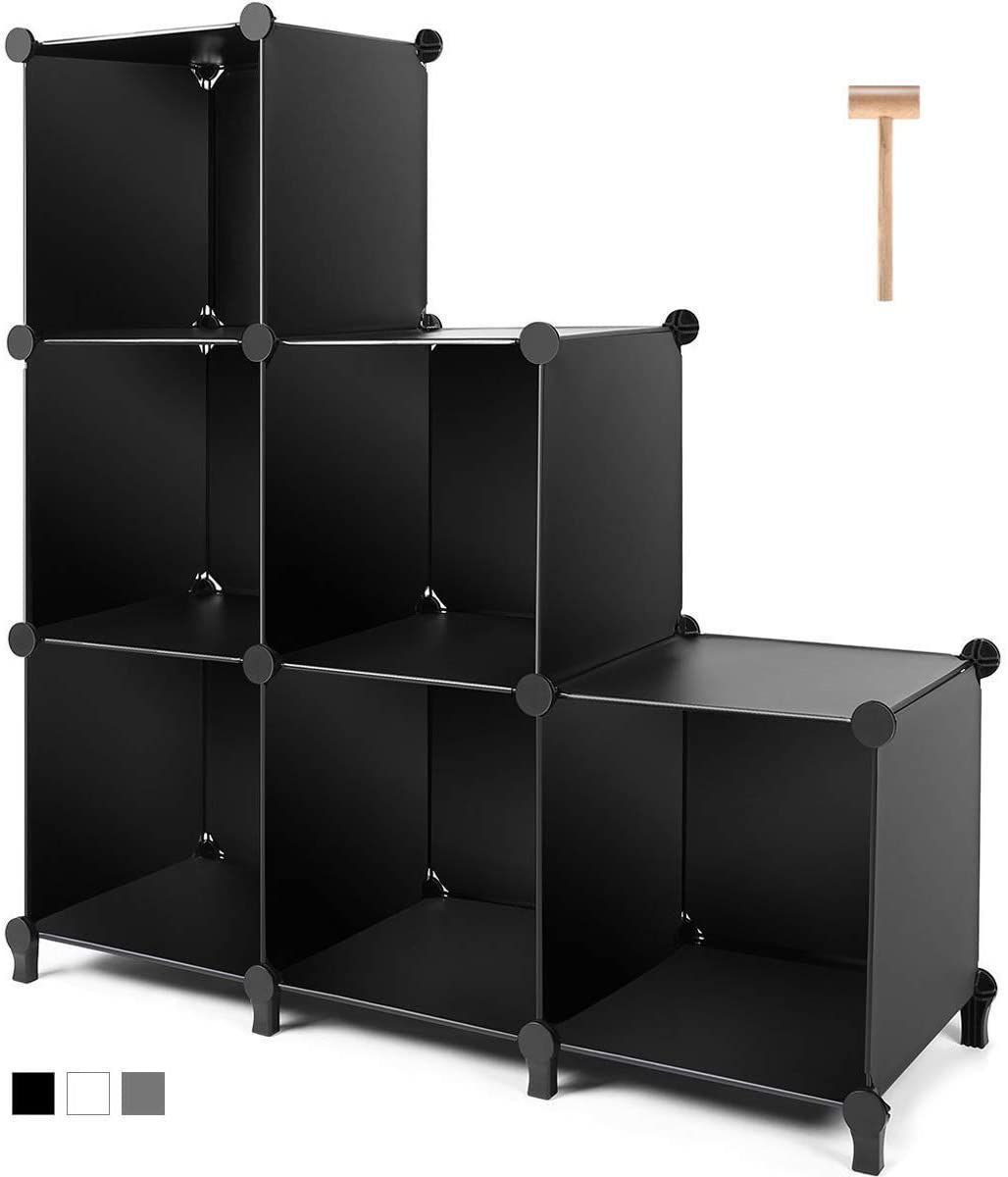 Customizable modular cube storage cabinet with 4 to 16 plastic grid compartments, ideal for organizing clothes, books, shoes, or toys; lightweight, stackable design for bedroom, closet, or office use