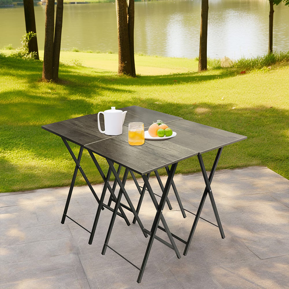 5-piece grey folding TV tray table set with storage stand – portable snack and laptop tables for living room or small spaces