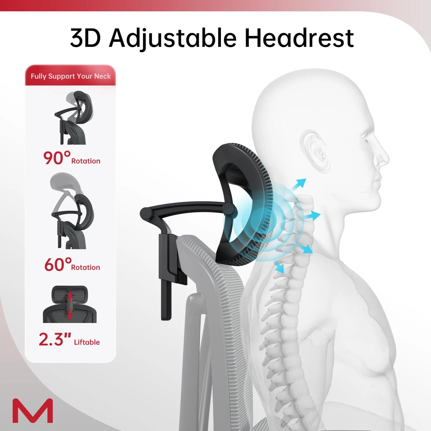High-back ergonomic black office chair with adaptive lumbar support, fully adjustable 3D armrests, reclining mechanism, 3D headrest, retractable footrest, and sturdy metal mesh frame supporting up to 300 lbs