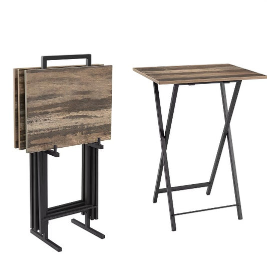 5-Piece Folding TV Tray Table Set – Foldable Sofa Side, End & Snack Tables, Space-Saving Design