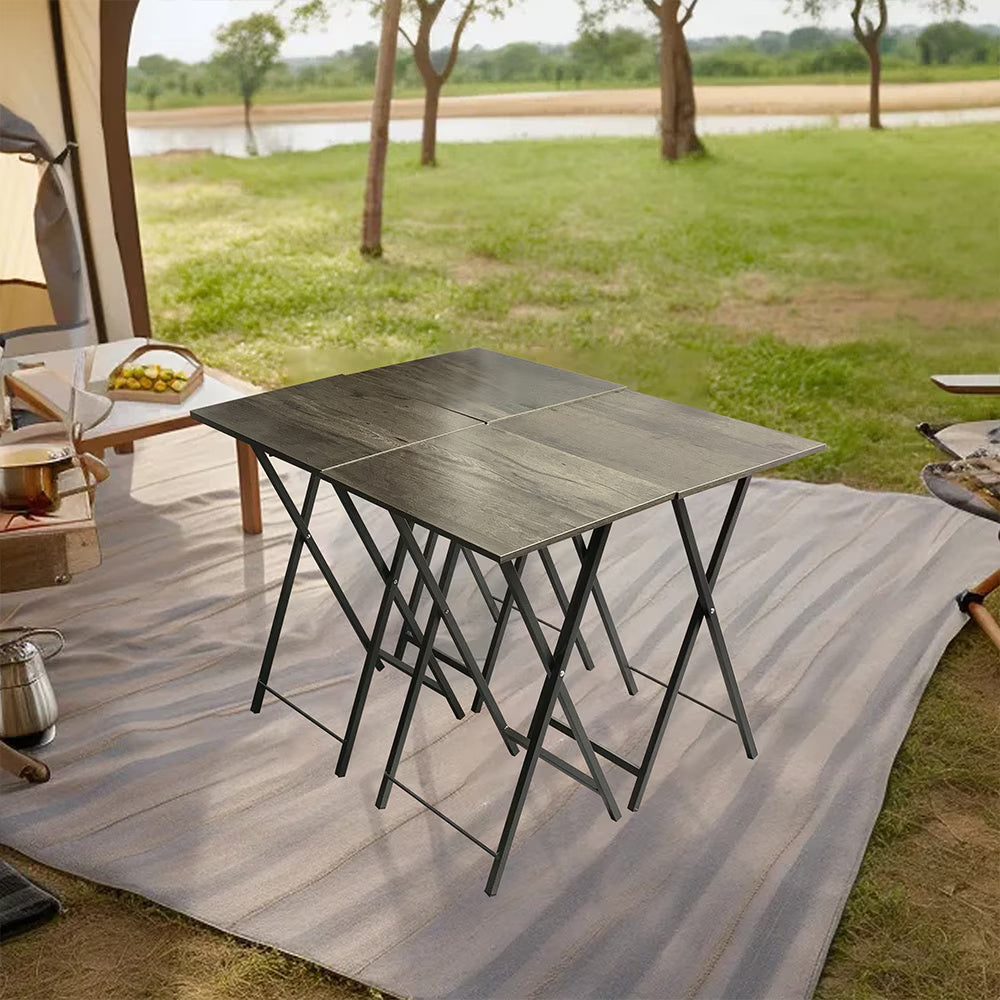 5-piece grey folding TV tray table set with storage stand – portable snack and laptop tables for living room or small spaces