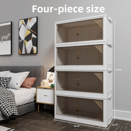 Large 35.4'' clear plastic foldable storage box with stackable design, ideal for closet or under-bed organization