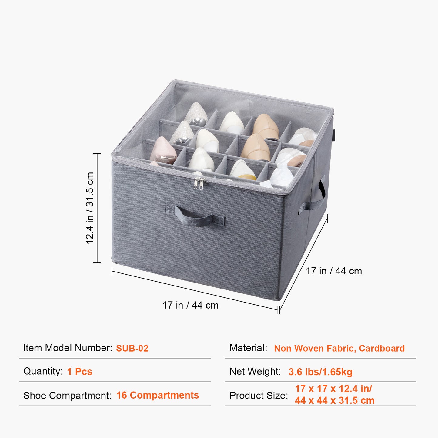 VEVOR Under Bed Shoe Organizer with 16 Adjustable Compartments and Clear Cover – Space-Saving Shoe Storage for Bedroom or Closet