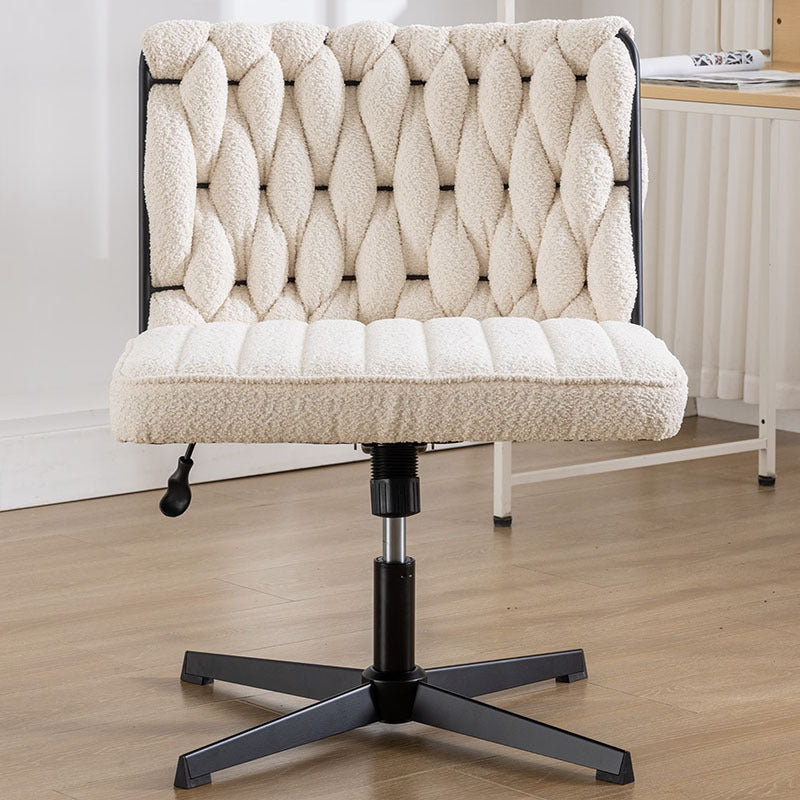 Armless pink office desk chair without wheels, featuring a soft twill fabric seat, ergonomic U-shaped backrest, 360° swivel, and height-adjustable base—modern design ideal for home office or study spaces.