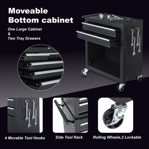 8-drawer rolling tool chest with detachable top toolbox, sturdy metal construction, mobile tool storage cart with caster wheels for easy workshop organization