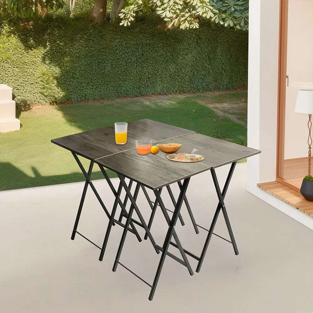 5-piece grey folding TV tray table set with storage stand – portable snack and laptop tables for living room or small spaces