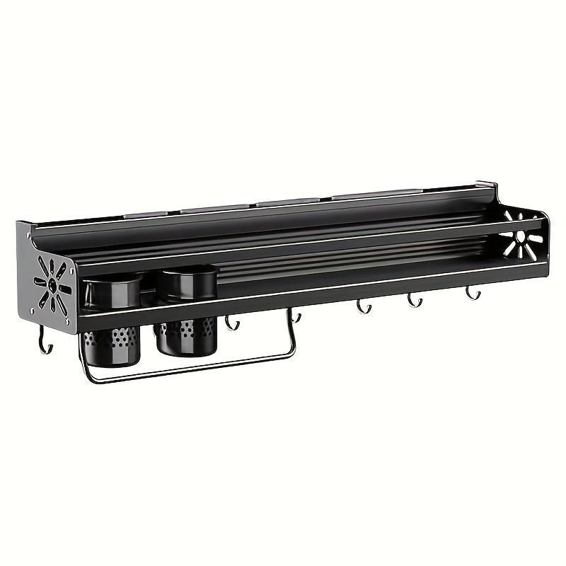 Wall-mounted stainless steel kitchen utensil holder with built-in spice racks, ideal for camping and home kitchen organization