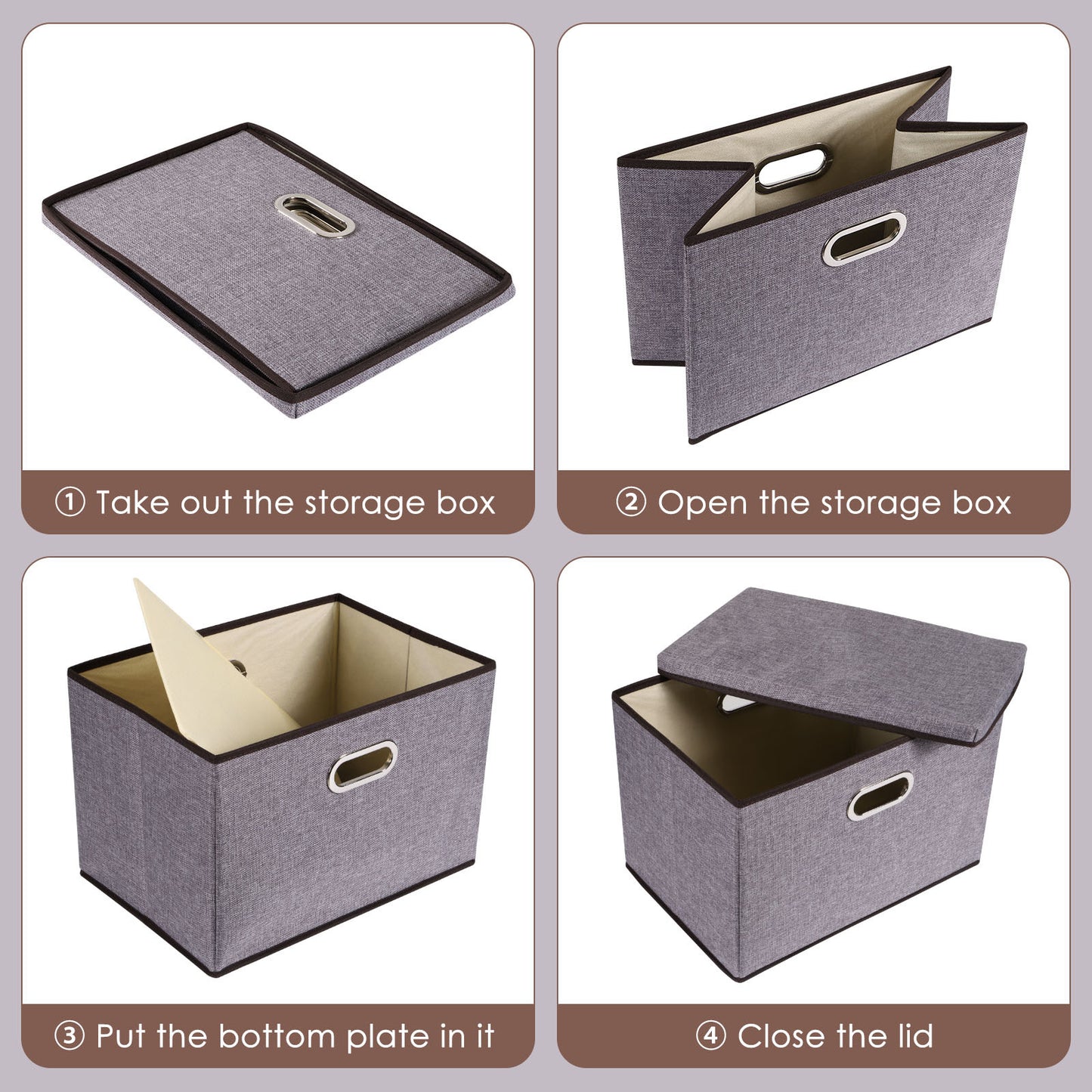 Foldable cotton and linen storage boxes in neutral color, measuring 44×30×30 cm, with soft fabric texture, reinforced sides, and durable non-woven lining; available in 3 or 5-piece sets for organizing clothes, bedding, or household items