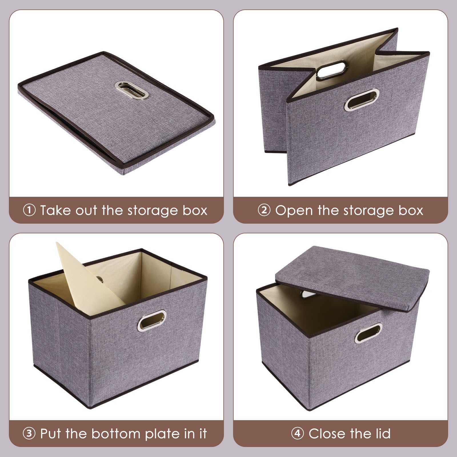 Foldable cotton and linen storage boxes in neutral color, measuring 44×30×30 cm, with soft fabric texture, reinforced sides, and durable non-woven lining; available in 3 or 5-piece sets for organizing clothes, bedding, or household items