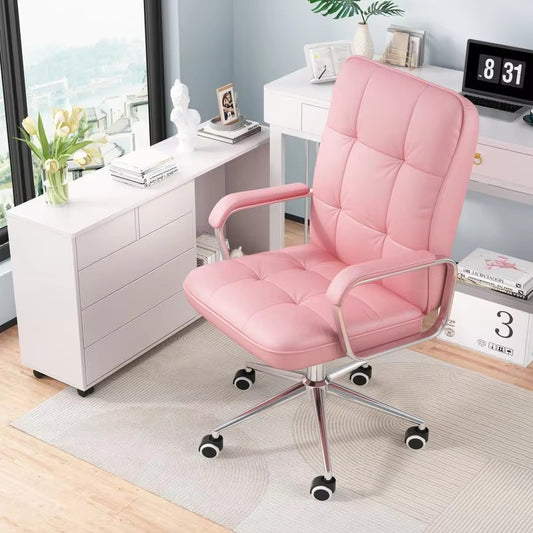 Ergonomic leather office chair with swivel and height lift, aluminum frame, designed as an executive study desk chair for comfort and adjustability