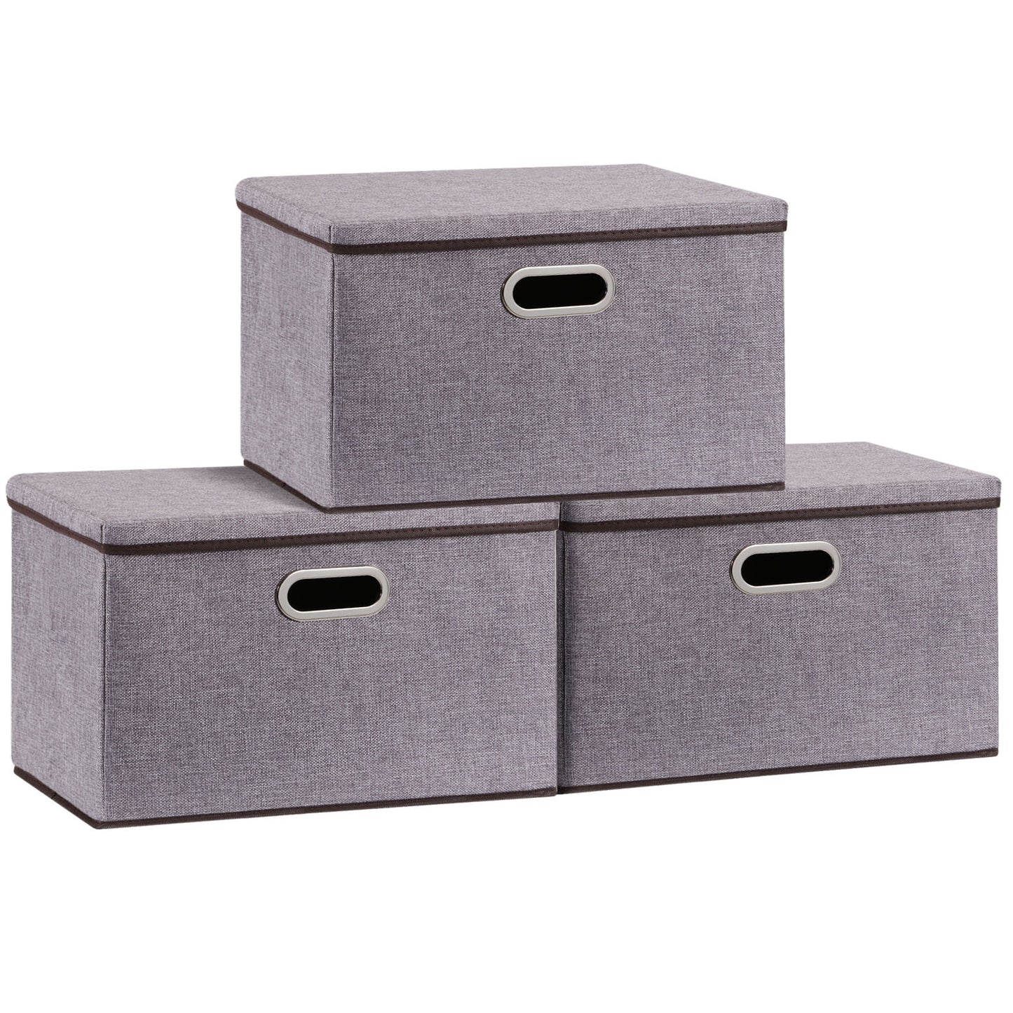 Foldable cotton and linen storage boxes in neutral color, measuring 44×30×30 cm, with soft fabric texture, reinforced sides, and durable non-woven lining; available in 3 or 5-piece sets for organizing clothes, bedding, or household items