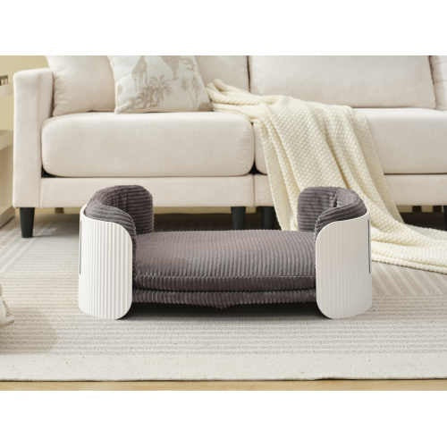 Scandinavian Style Cat Couch Bed – Modern Elevated Pet Sofa with Removable Cover for Cats, Puppies & Small Pets (White/Grey)