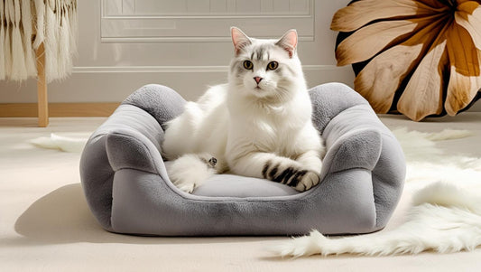 MEWOOFUN Washable Fluffy Cat & Small Dog Bed – Indoor Cat Couch with Non-Slip Bottom, Flower Design, Perfect for Puppies & Kittens (Grey)